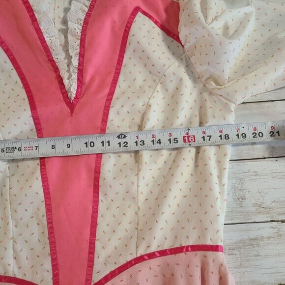 Vintage Pink 70s Dress Gown Prairie Cottage Victorian Period Costume Handmade - Picture 6 of 9